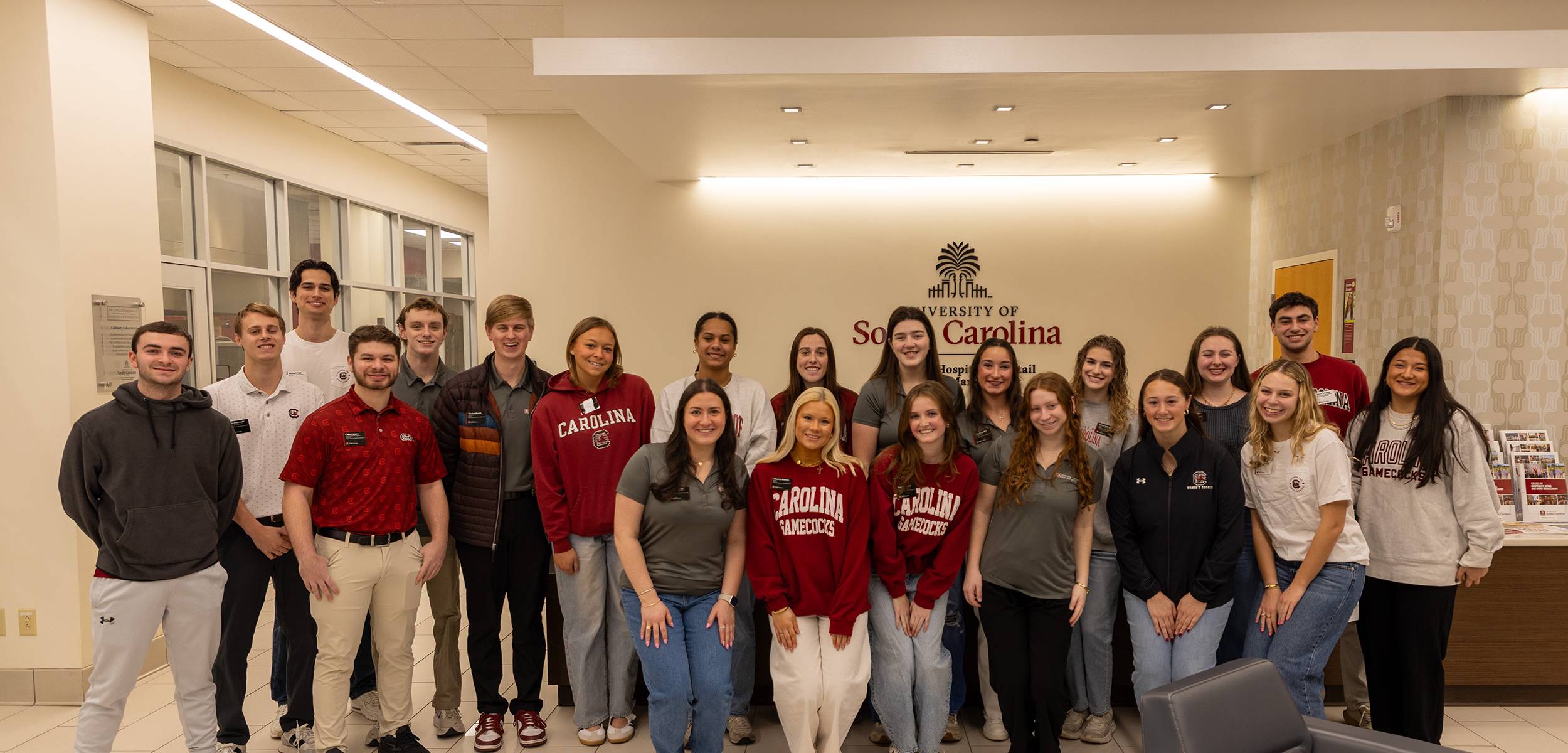 Members of the Dawn Staley Leadership Academy gather in the lobby of the HRSM Welcome Center Admitted Student Day.