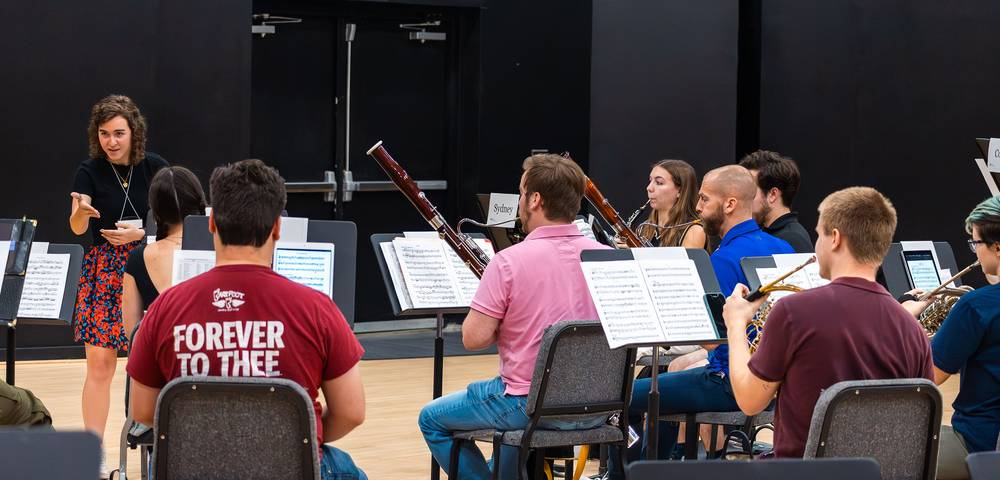 Students participating in the wind conductor’s track during Summer Conducting Workshop.